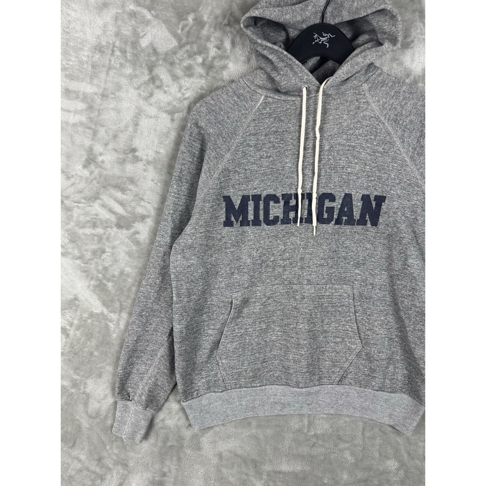 Vintage Michigan Raglan Grey Pullover Hoodie Mens Large 80s USA College - Picture 4 of 14